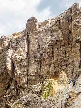 Climbing on the Rotwand and Masare via ferrata in the rose garden in the Dolomites, South Tyrol, Italy