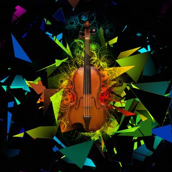 Digital modern painting. Violin on abstract background.