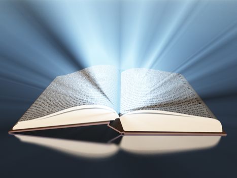 Opened book with light