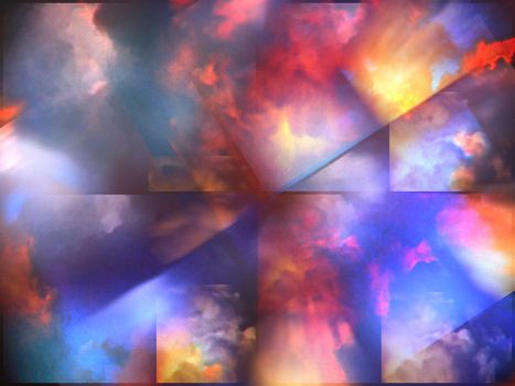 Colorful clouds with overlapping rectangular layers