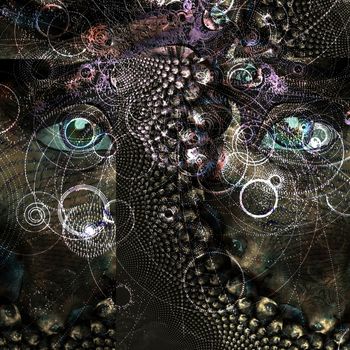 Abstract with eye and particle paths and fractals