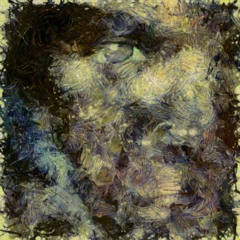 Abstract painting. Woman's face silhouette. Brush strokes in muted colors.
