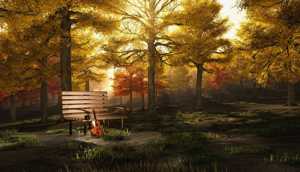 Violin in autumn park. Canvas
