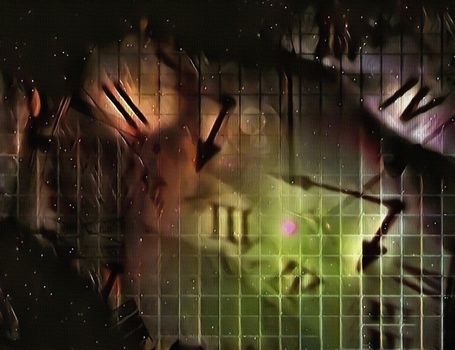 Abstract canvas. Roman numbers and clock hands.