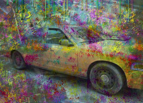 New York yellow cab taxi. Abstract colorful background