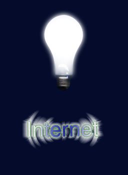 Glowing light bulb represents idea. Internet