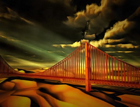 Golden Gate bridge in surreal desert