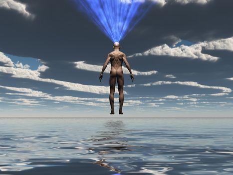 Man radiates light from mind over water