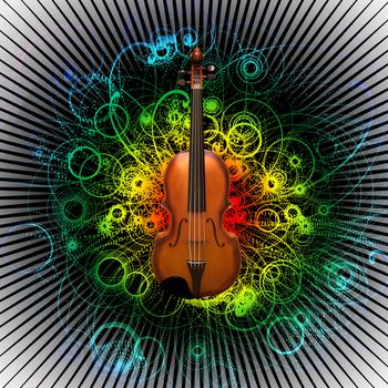 Digital modern painting. Violin on abstract background.