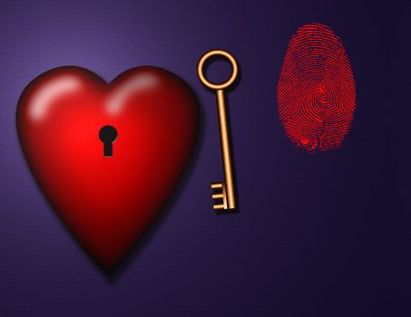 Heart with keyhole. Golden key.