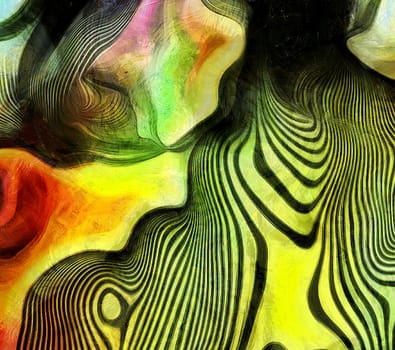 Abstract of colors and lines. Yellow is main color. 3D rendering.