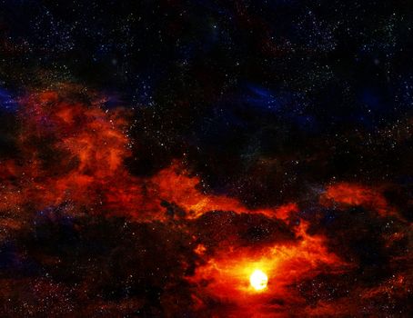 Black cloudt sky, red sunset