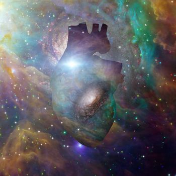 Interstellar heart in deep vivid space