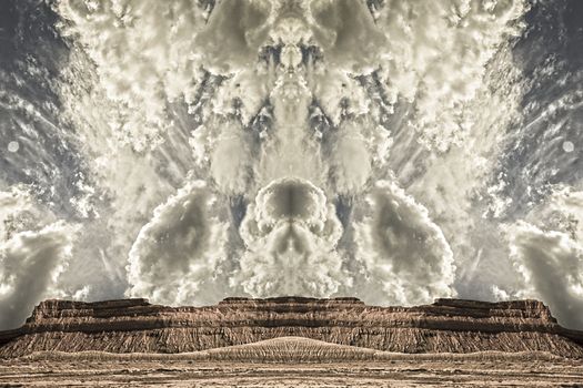 Surreal clouds over mountain.