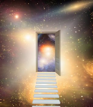 Open door in vivid space