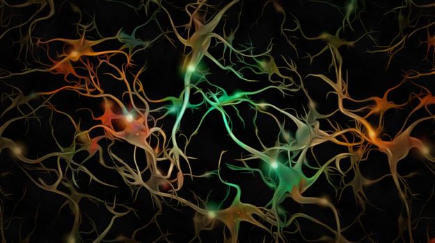 Brain Neurons and glowing nodes. Vivid painting