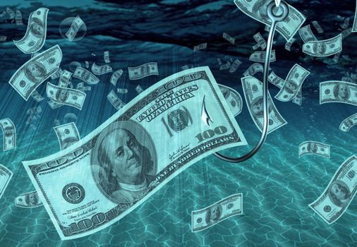 One Hundred Dollar Bill on Fish Hook