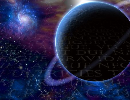 Planet and cosmos. Latin text background