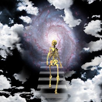 Skeletal figure walks to paradise