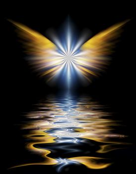 Shining Angel Wings above water surface.