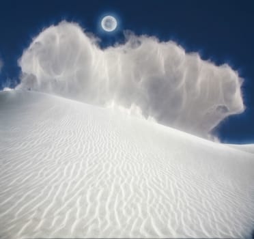 White Desert Abstracted Sand Dunes. Full moon