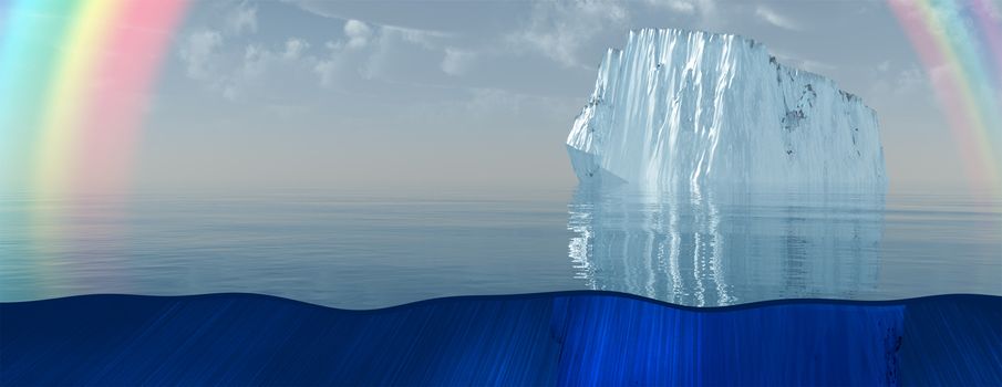 Iceberg and rainbow in sea or ocean