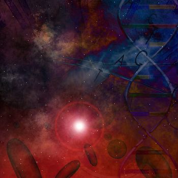 DNA strand and blood. Clock face background