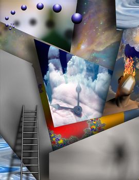 Metaphoric Surreal Composition. Space and Time. Dimensional layers of existence