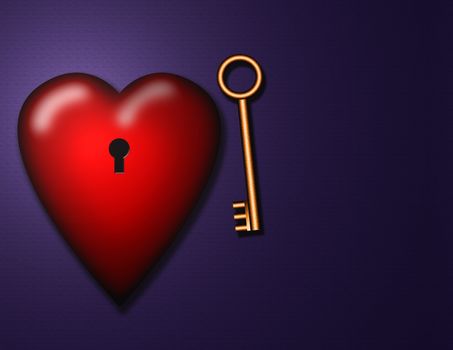 Heart with keyhole. Golden key.