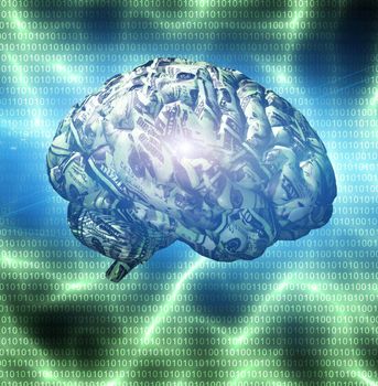 Human brain with USD. Binary background