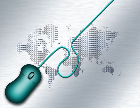 Computer mouse. World map background