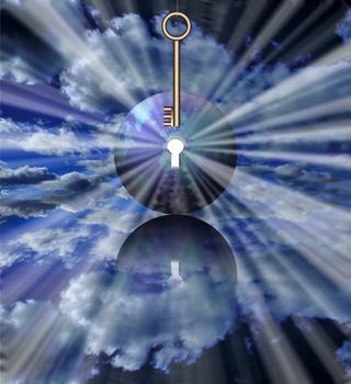 Bronze key and globe with keyhole
