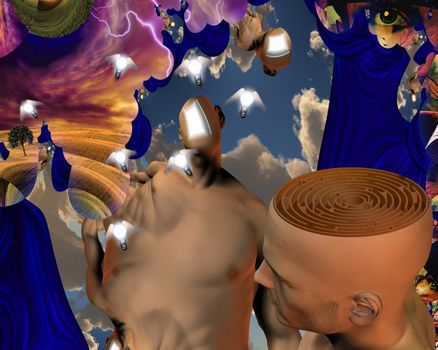 Mans head reveals maze in strange mind scene