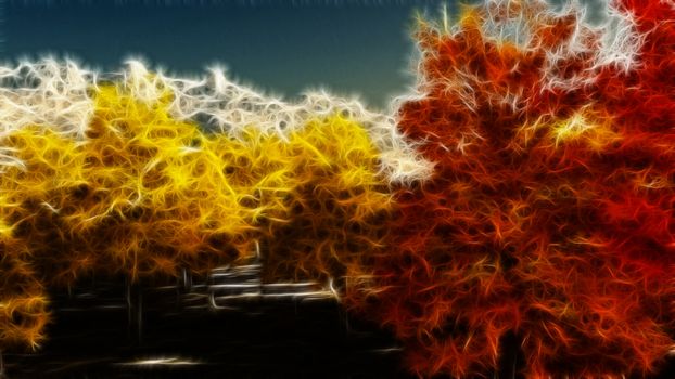 Impressionist autumn scene. 3D rendering