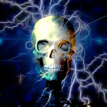 Skull with lightnings. 3D rendering