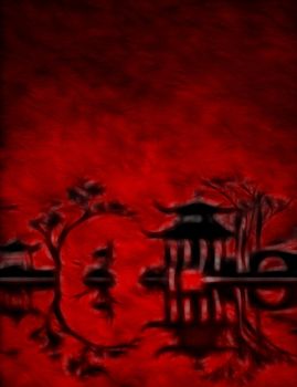 Asia Red Surreal Silhouettes Landscape