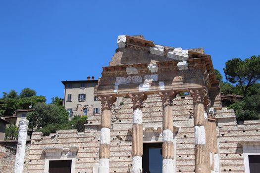 Ruins of the roman temple called Capitolium or Tempio Capitolino in Brescia in italy