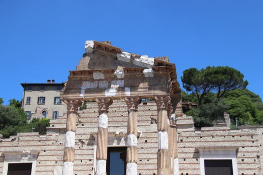 Ruins of the roman temple called Capitolium or Tempio Capitolino in Brescia in italy