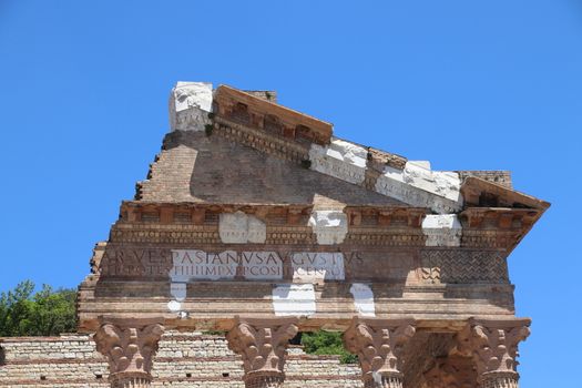 Ruins of the roman temple called Capitolium or Tempio Capitolino in Brescia in italy