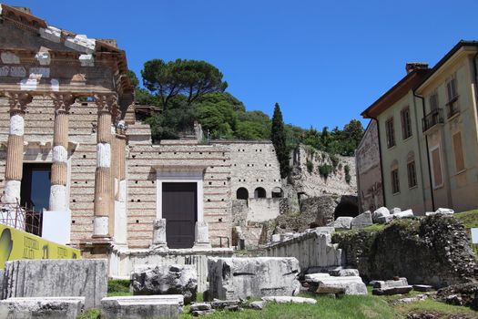 Ruins of the roman temple called Capitolium or Tempio Capitolino in Brescia in italy