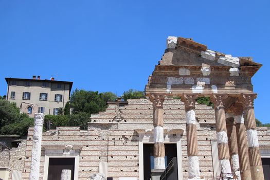 Ruins of the roman temple called Capitolium or Tempio Capitolino in Brescia in italy