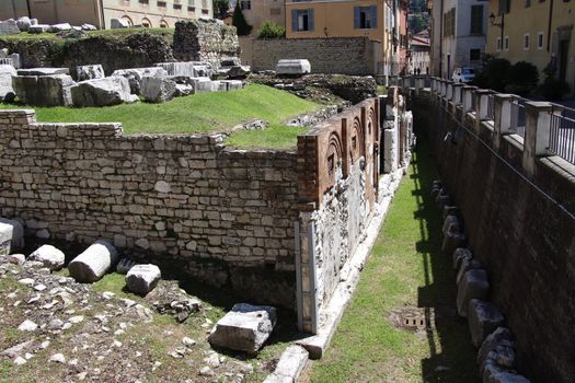 Ruins of the roman temple called Capitolium or Tempio Capitolino in Brescia in italy