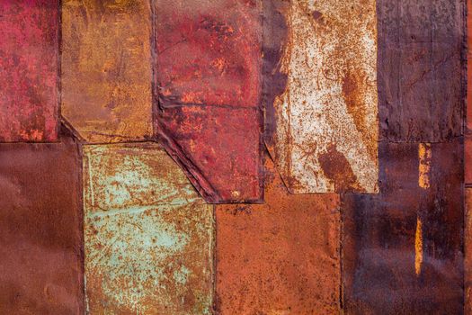 rusted tin sheets patchwork wall texture and flat detailed background