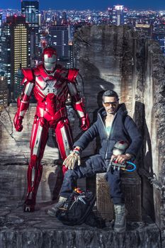 KHONKAEN - DECEMBER 1, 2016 : Marvel Iron Man - Tony Stark action figures, produced by Hot Toys,  on display in Khon Kaen, Thailand December 1, 2016. Iron man is a very popular Marvel hero.
