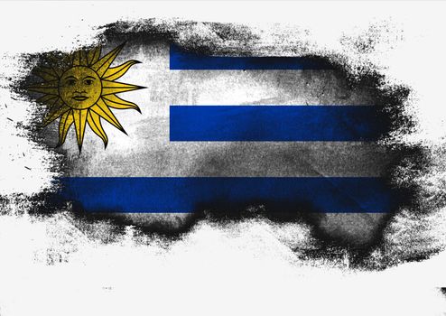Uruguay flag painted with brush on white background, 3D rendering