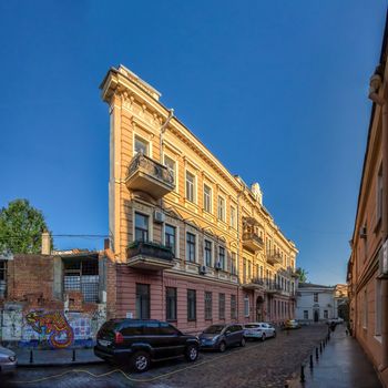 Odessa, Ukraine 06.30.2020. House with one wall in the historical center of Odessa, Ukraine, on a sunny summer morning