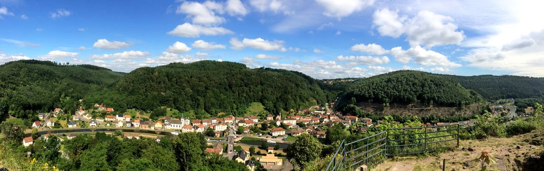 panoramic view to the city of Lutzelbourg and the Rhine-Marne canal, France