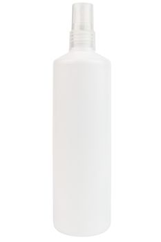 white plastic bottle of office equipment cleaning spray sioalted on white background.