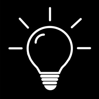 Stylish concept of successful idea inspired by bulb shape, Bright lightbulb icon symbol on black background. idea symbol. flat style. light icon for your web site design, logo, app, UI.