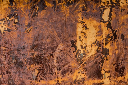 rusted flat solid sheet metal background and texture with leftovers of white paint.